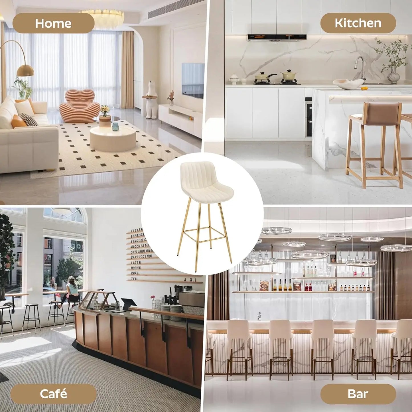 Velvet Bar Stools Set of 4, 26 Inch Modern Barstools with Back&Gold Legs, Counter Height Stools for Kitchen Island, Dining Room,