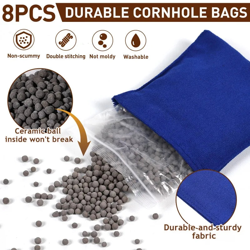 Premium Solid Wood Cornhole Set With 8 Toss Bags Kit