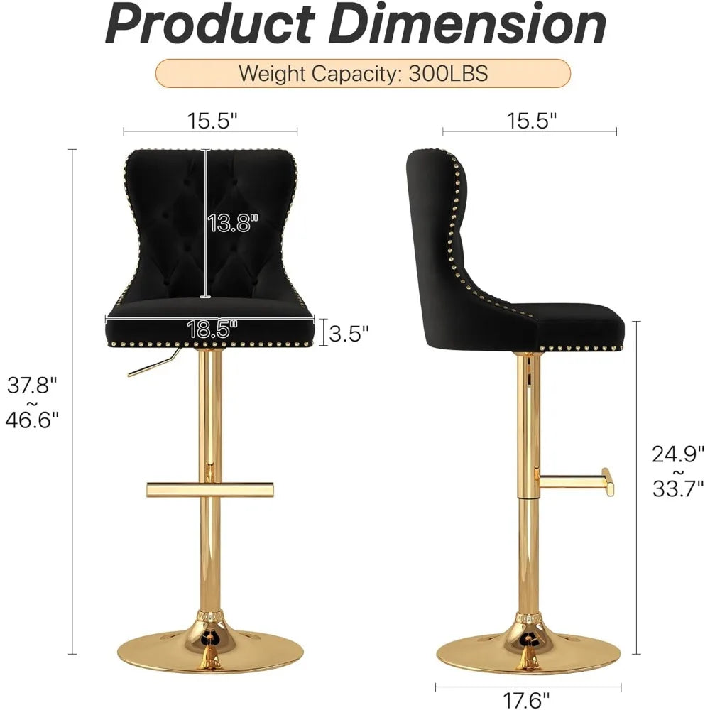 Velvet Tufted Barstools Set of 4, Swivel Counter Chairs with Diamond Lattice Back, Height Adjustable Seat with Rivet Trim Metal