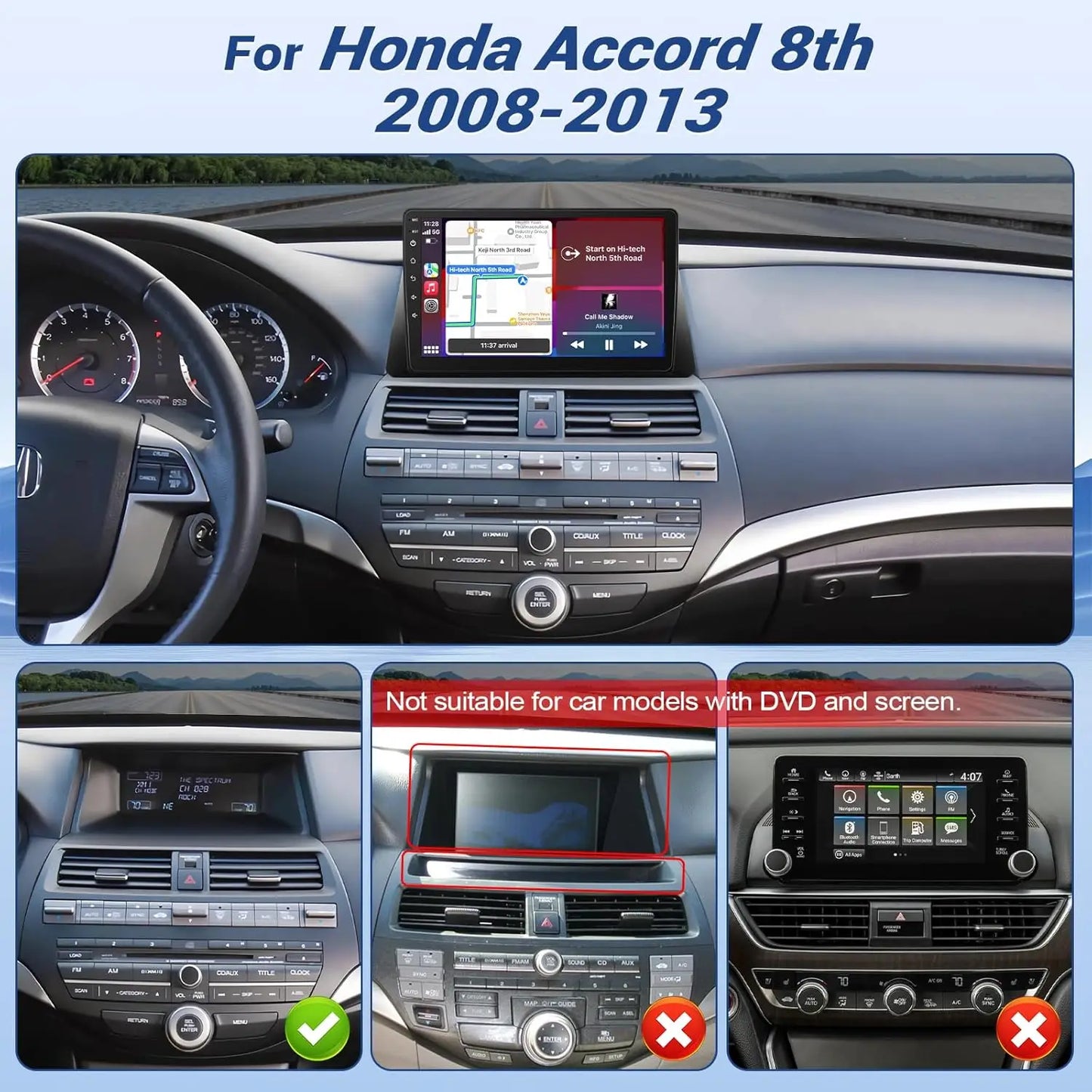 10.1 Inch Wireless Car Radio with GPS for Honda Accord 2008-2013