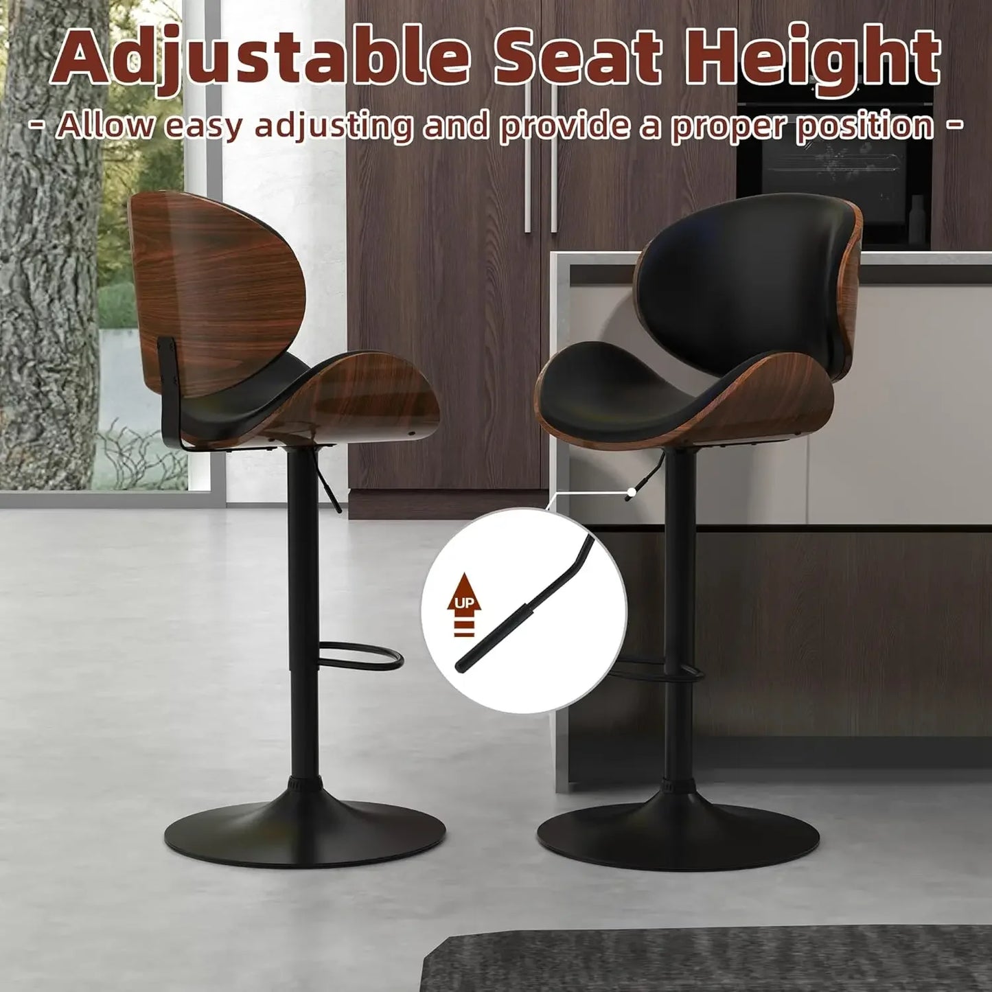 Adjustable Bar Stools Set of 2 Modern Swivel Chairs XMSJ for Kitchen