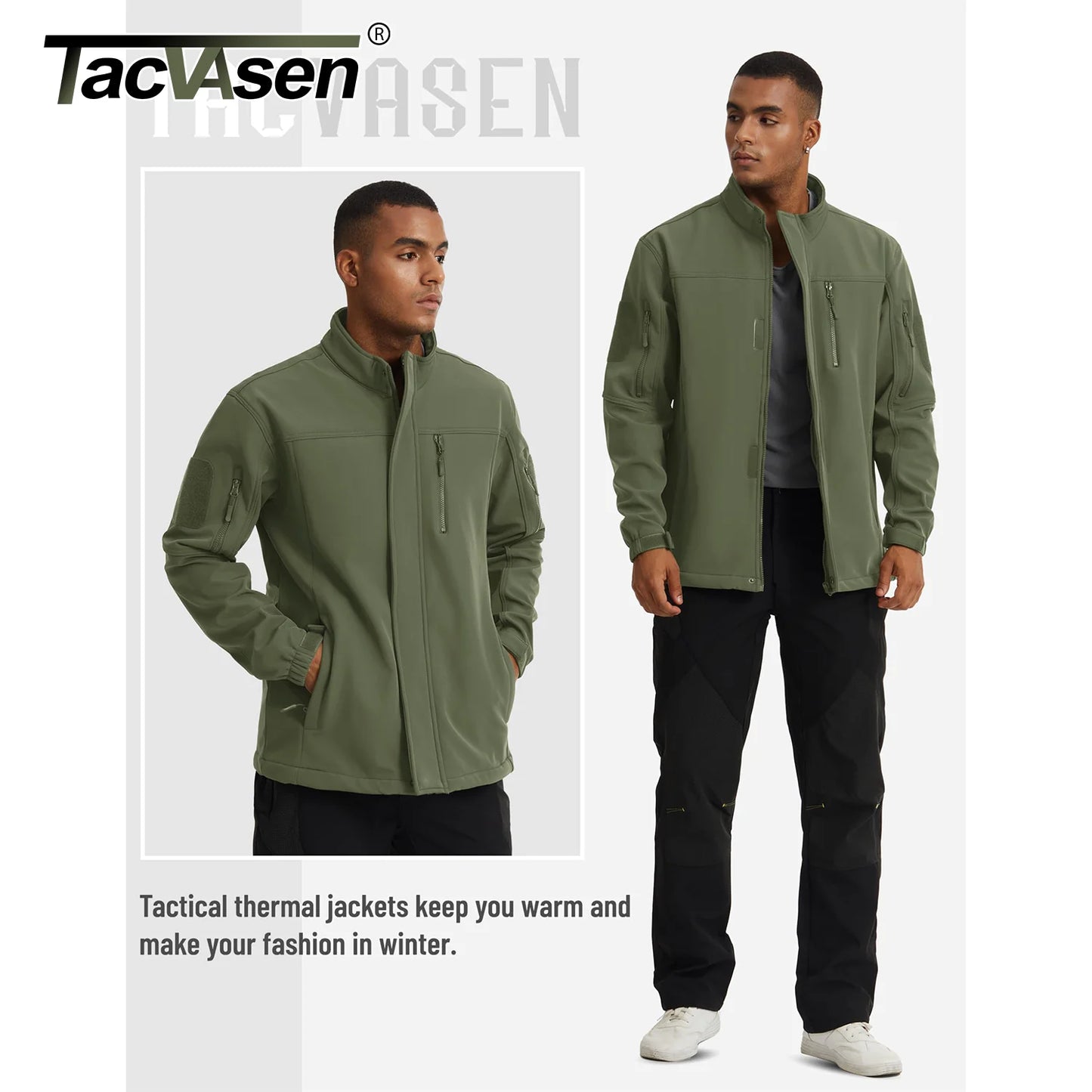 TACVASEN Windproof Warm Hiking Parkas Men's Winter Softshell Fleece Jackets Wear Resistance Coats Full Zip Up Working Outwear