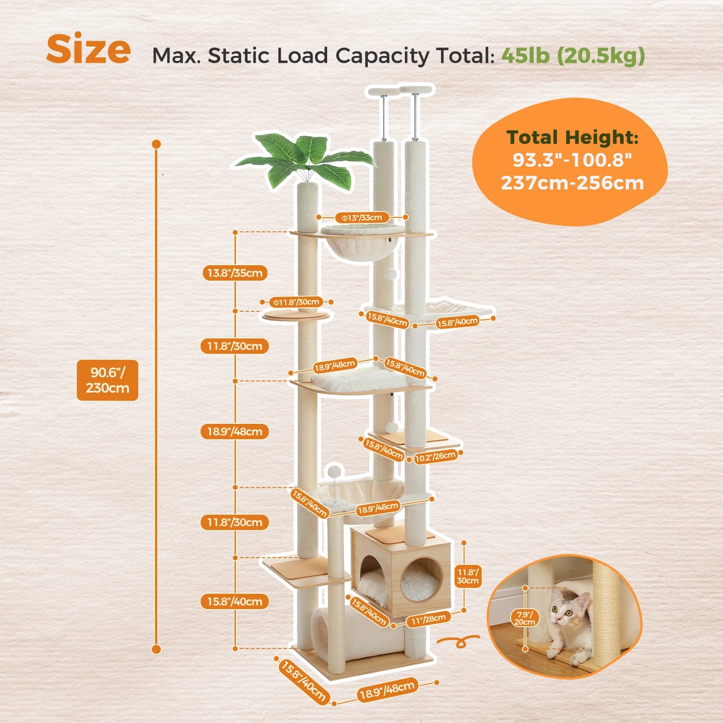 Adjustable Wooden Cat Tree Tower with Hammock by PAWZ Road