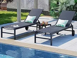 Outdoor Lounge Chairs Set Of 2 With Adjustable Backrest
