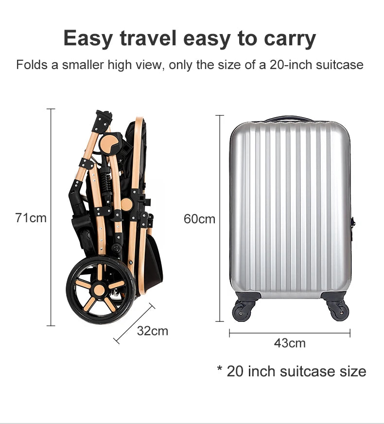 Baby Stroller 2 In One Lightweight Pram With Four Wheels