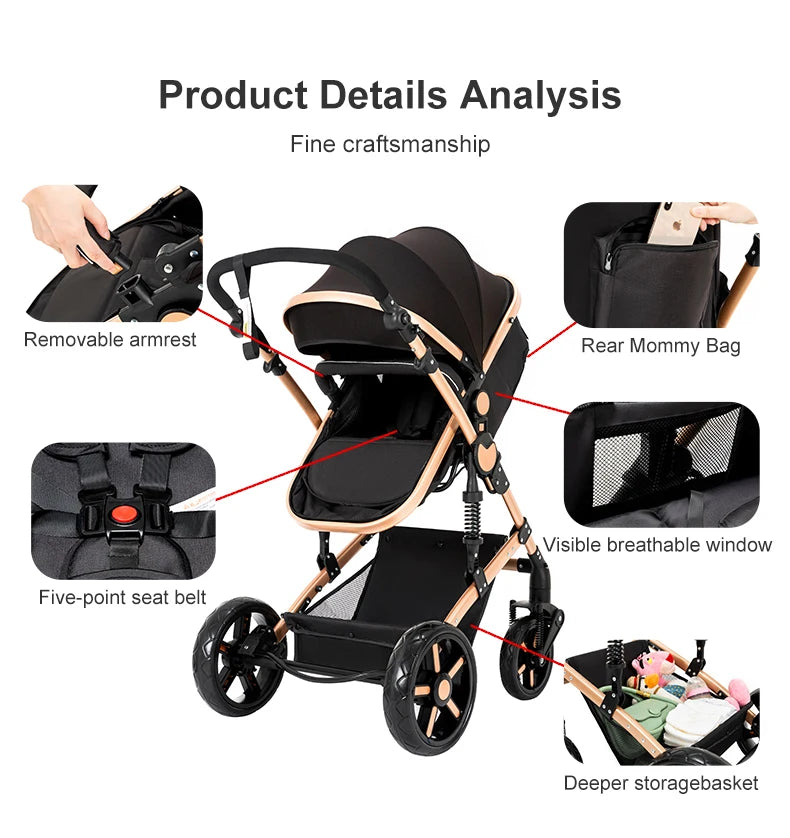 Baby Stroller 2 In One Lightweight Pram With Four Wheels