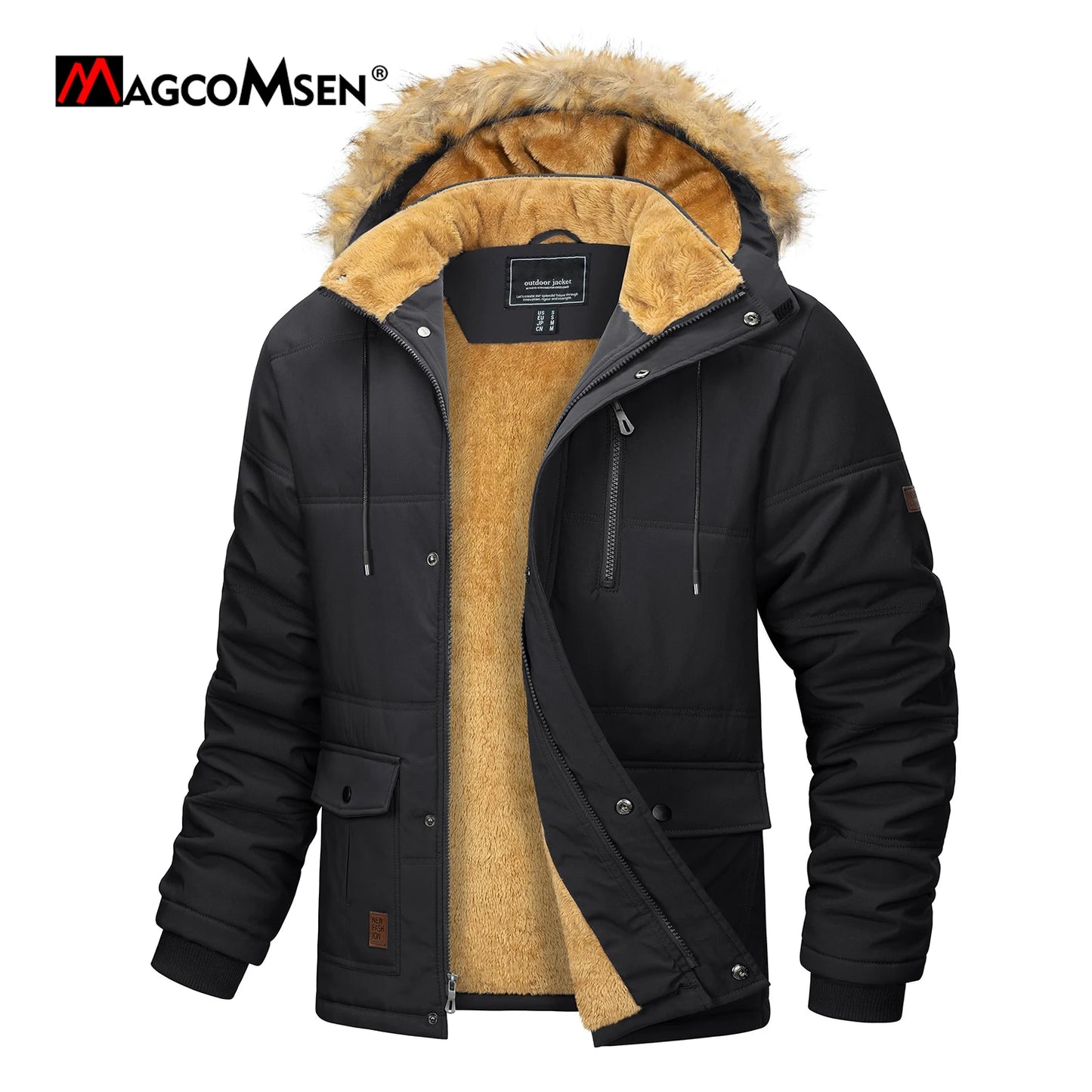 MAGCOMSEN Winter Fleece Lined Parka Jacket With Hood