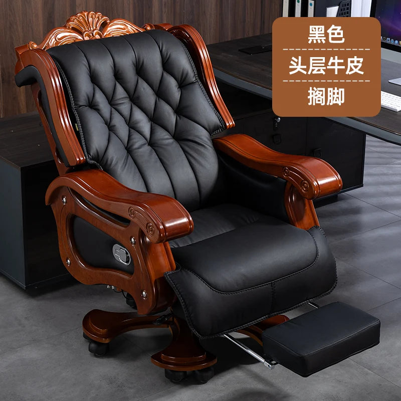 DUTRIEUX Leather Wheels Office Chair With Armrest Massage