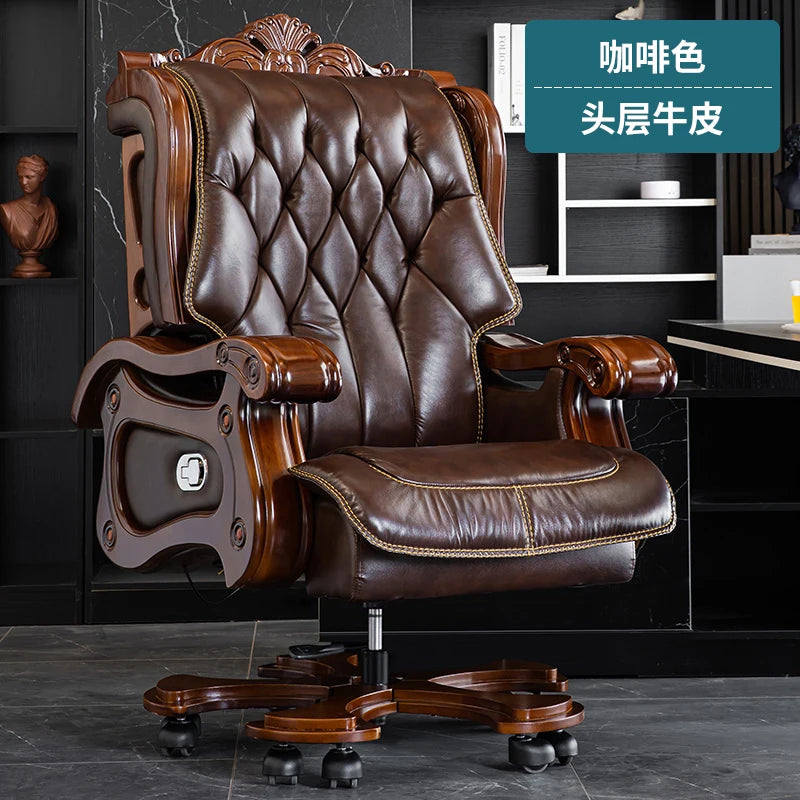 DUTRIEUX Leather Wheels Office Chair With Armrest Massage
