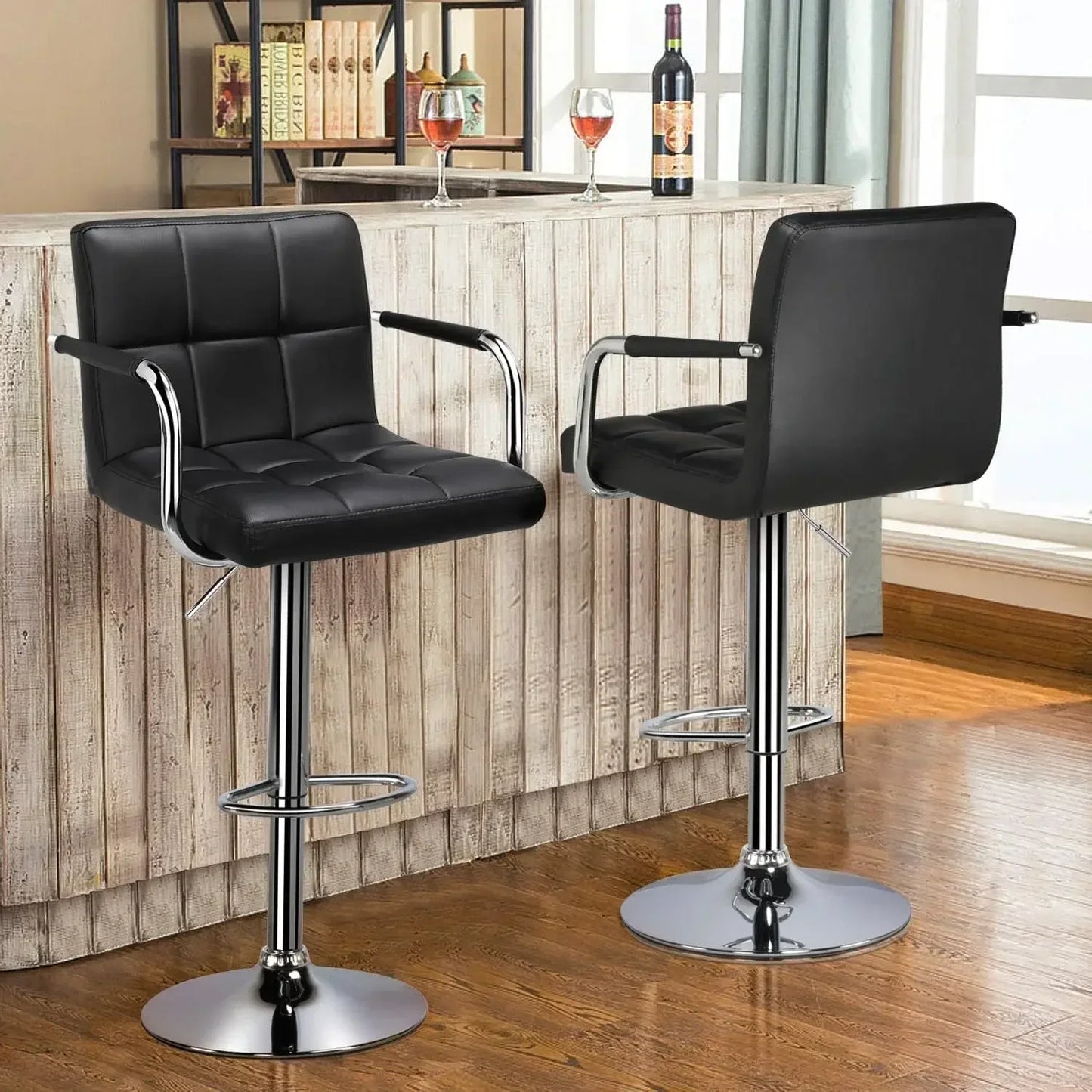 Adjustable Black Bar Stools with Armrest for Kitchen XMSJ