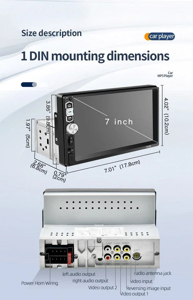 7 Inch HD Touch Screen Car Stereo Bluetooth Multimedia Player