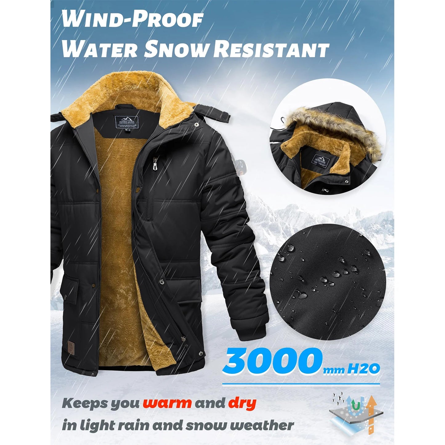 MAGCOMSEN Winter Fleece Lined Parka Jacket With Hood