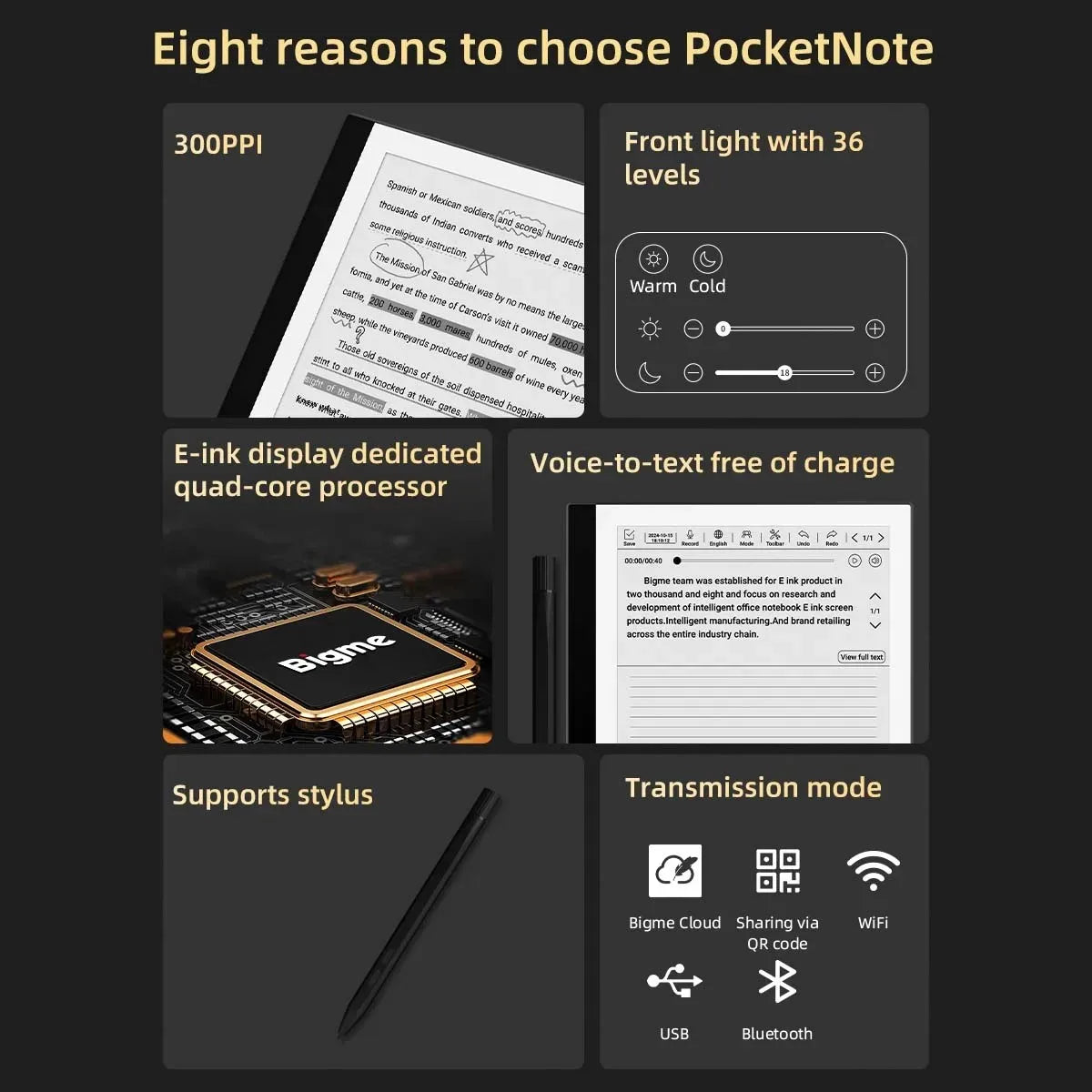 Bigme PocketNote 7 Inch E Ink E-Reader with Backlight