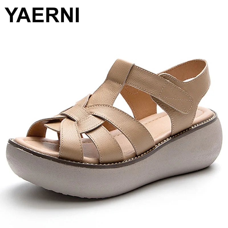 Genuine Leather Women Sandals With Wedge Comfort by YAERNI