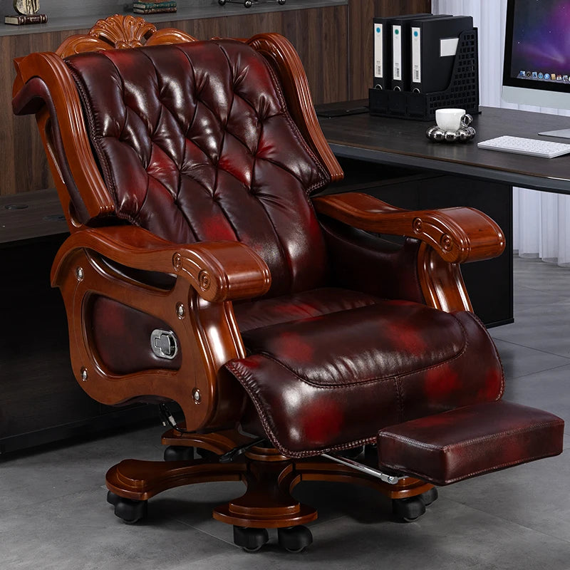 DUTRIEUX Leather Wheels Office Chair With Armrest Massage