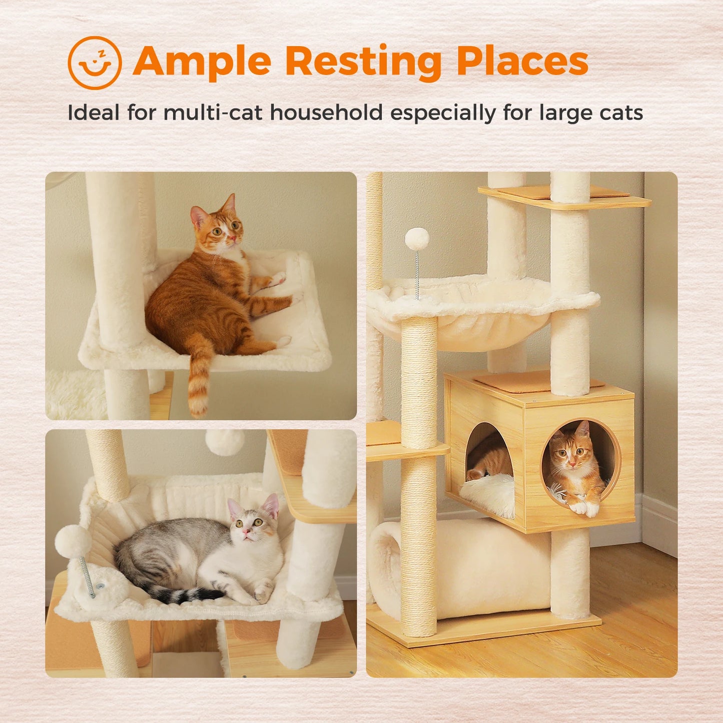 Adjustable Wooden Cat Tree Tower with Hammock by PAWZ Road
