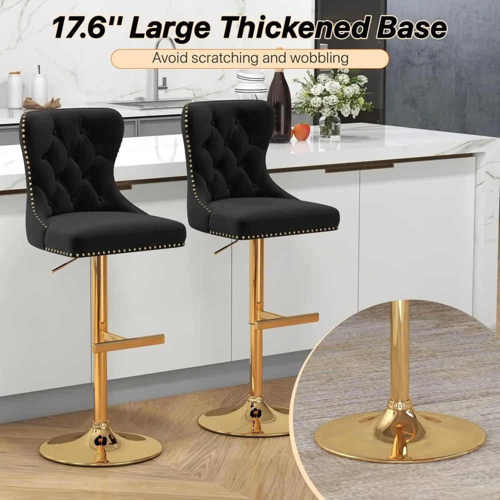 Velvet Tufted Barstools Set of 4, Swivel Counter Chairs with Diamond Lattice Back, Height Adjustable Seat with Rivet Trim Metal