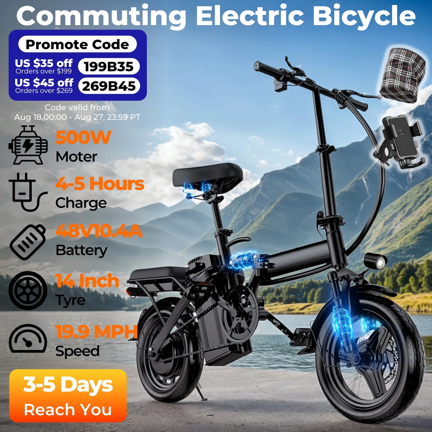 LELEKUAIC Foldable Electric Bike For Adults 500W Commuter
