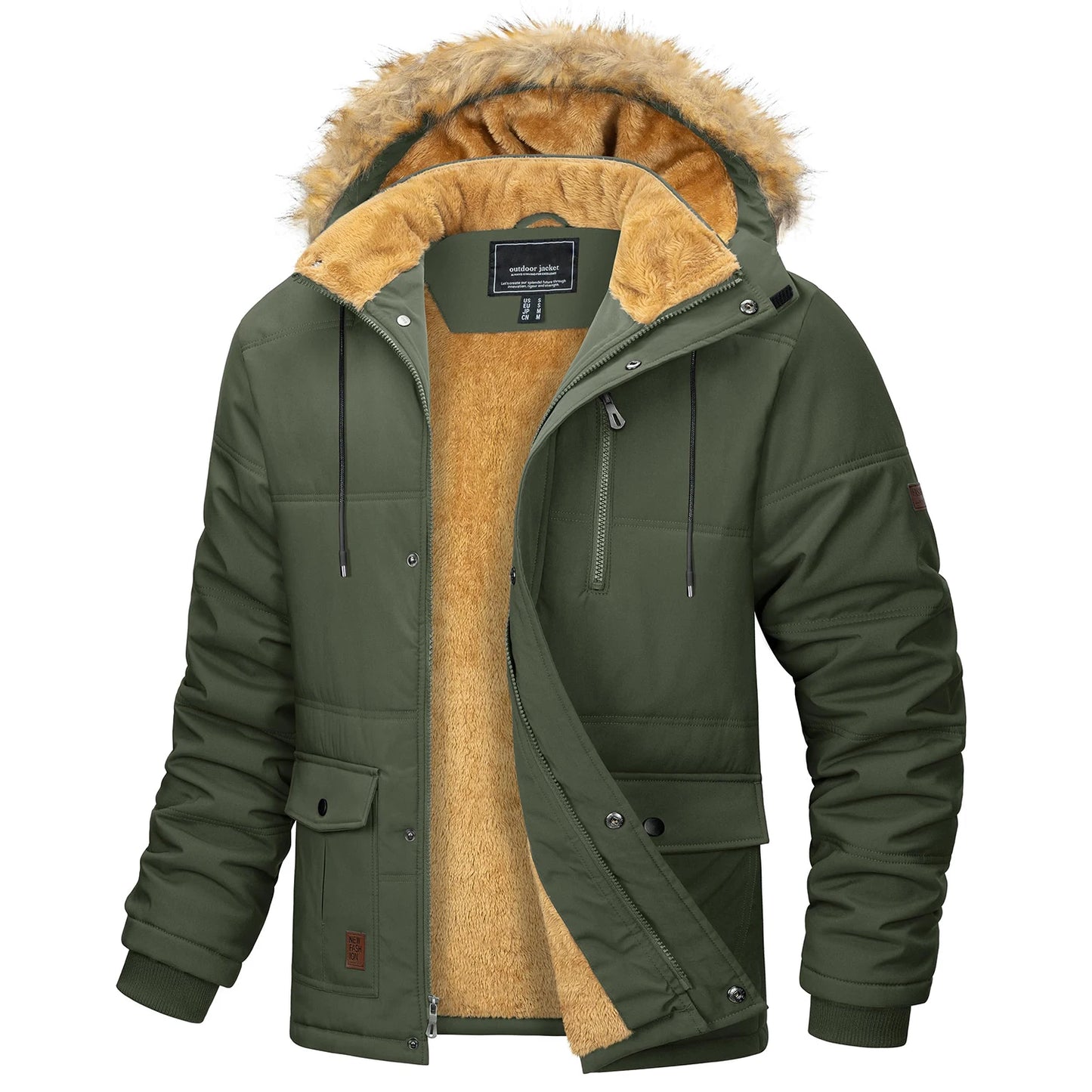 MAGCOMSEN Winter Fleece Lined Parka Jacket With Hood
