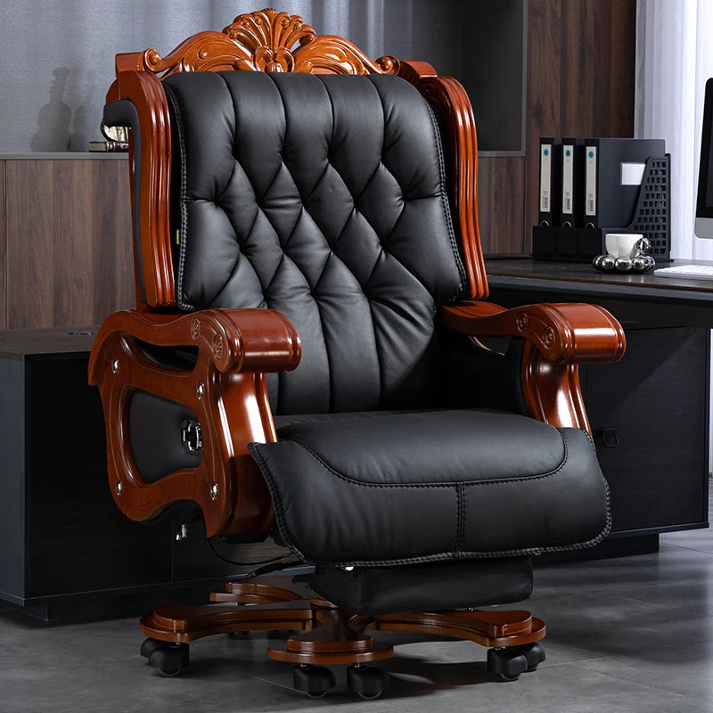 DUTRIEUX Leather Wheels Office Chair With Armrest Massage