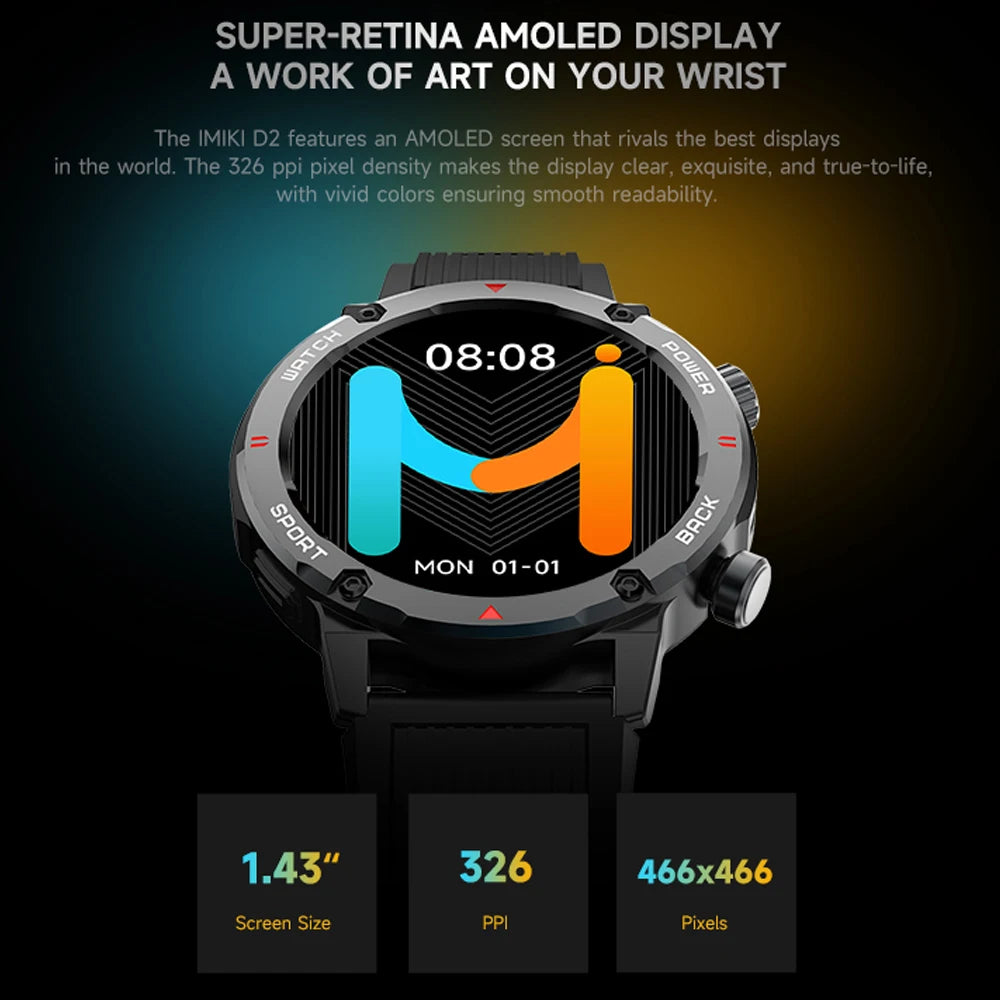 Imiki D2 Smartwatch With Super Retina Display For Men
