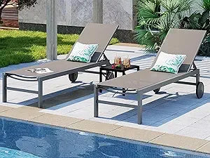 Outdoor Lounge Chairs Set Of 2 With Adjustable Backrest