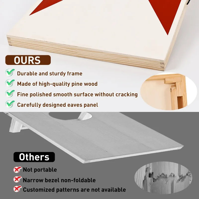 Premium Solid Wood Cornhole Set With 8 Toss Bags Kit