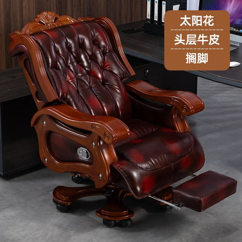 DUTRIEUX Leather Wheels Office Chair With Armrest Massage