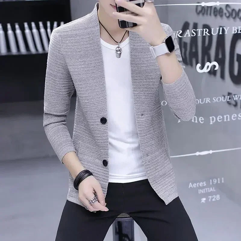 Shangkaka Knit Cardigan For Men Slim Fit Casual Sweater