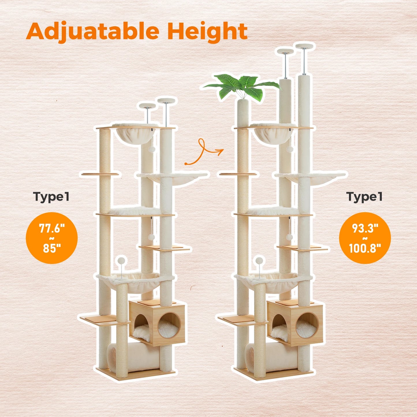 Adjustable Wooden Cat Tree Tower with Hammock by PAWZ Road