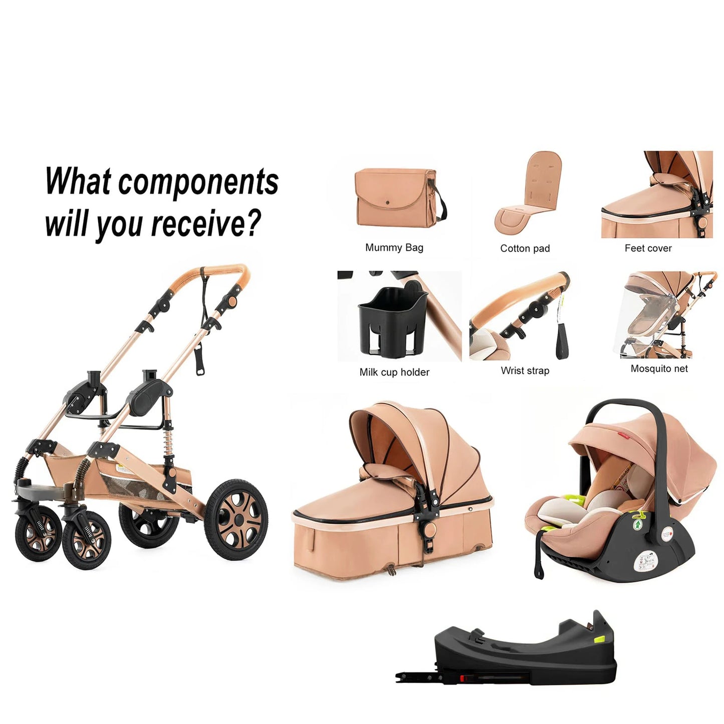 3 in 1 Baby Stroller Travel System with Isofix Base Portable