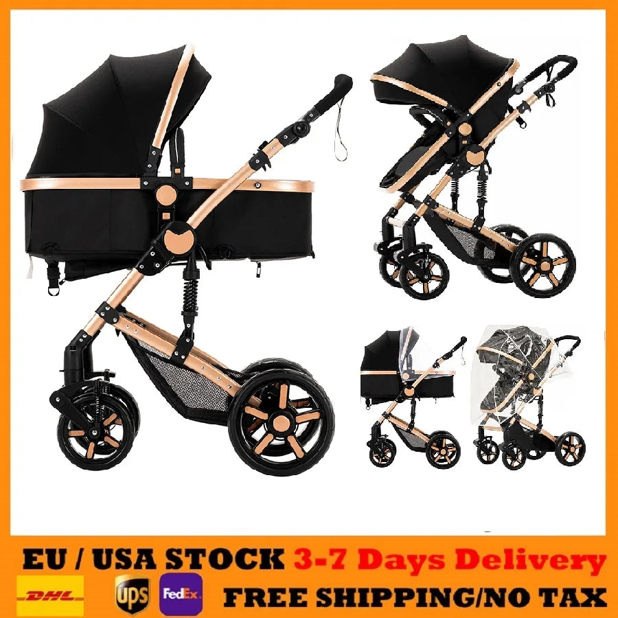 Baby Stroller 2 In One Lightweight Pram With Four Wheels