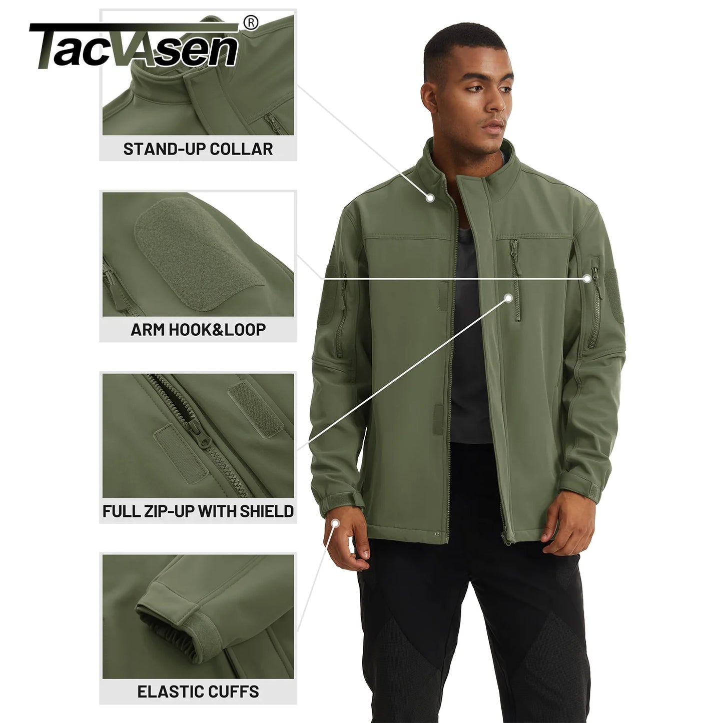 TACVASEN Windproof Hiking Parka Men Winter Softshell Jacket