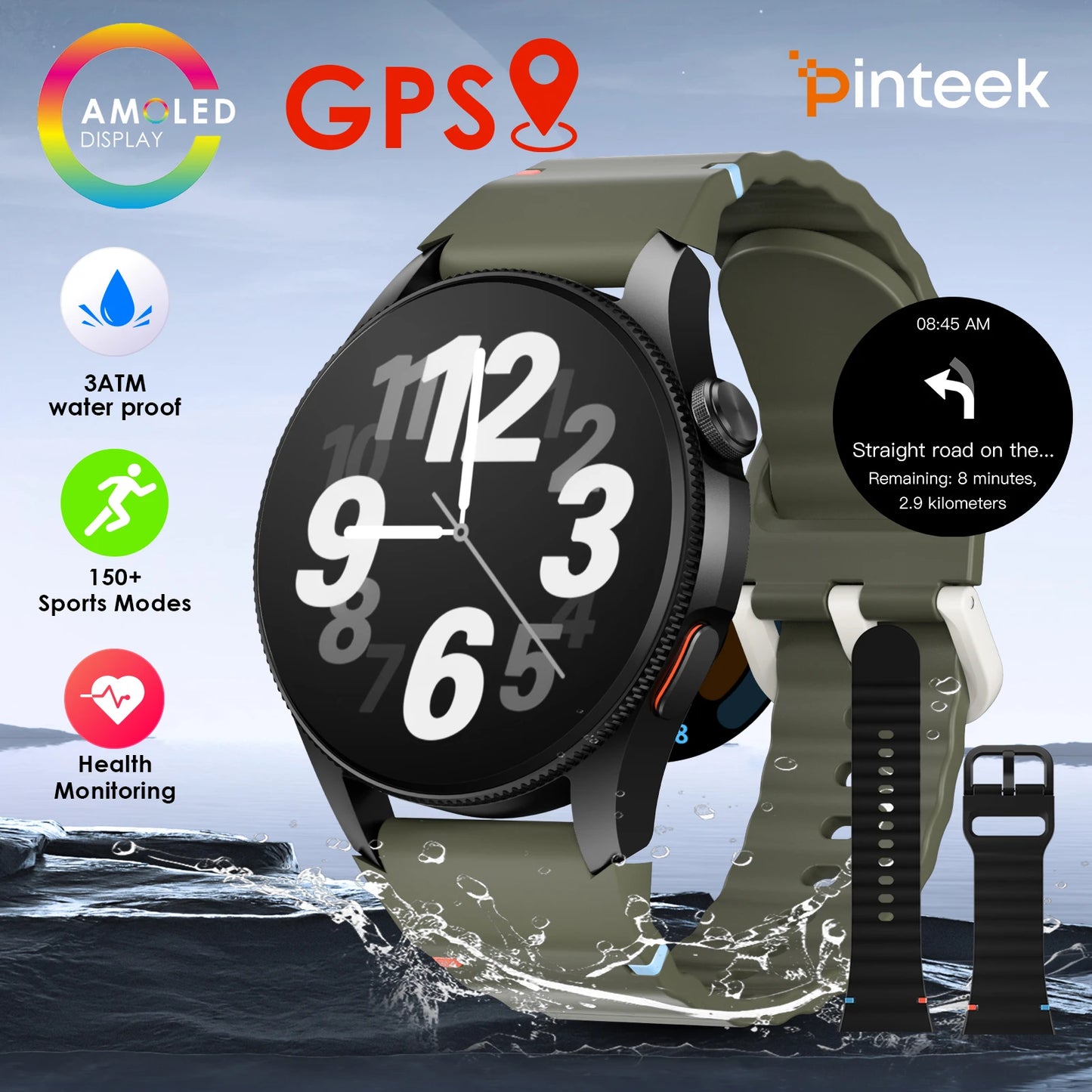 Aurafit AMOLED GPS Smartwatch For Men With Heart Rate