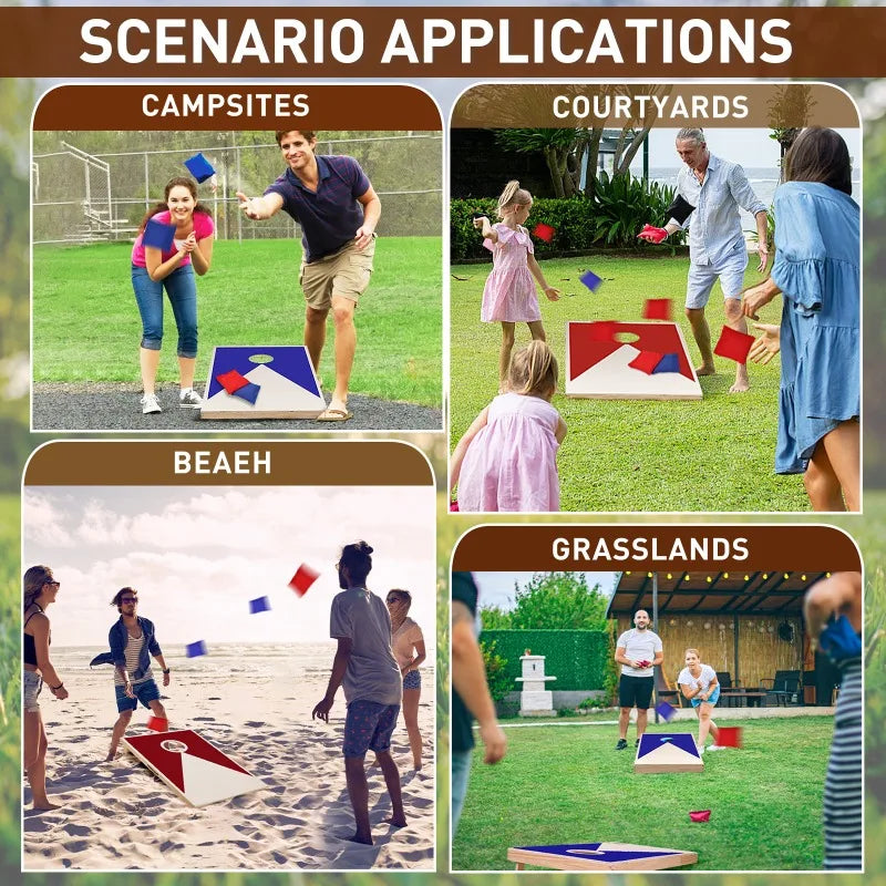 Premium Solid Wood Cornhole Set With 8 Toss Bags Kit