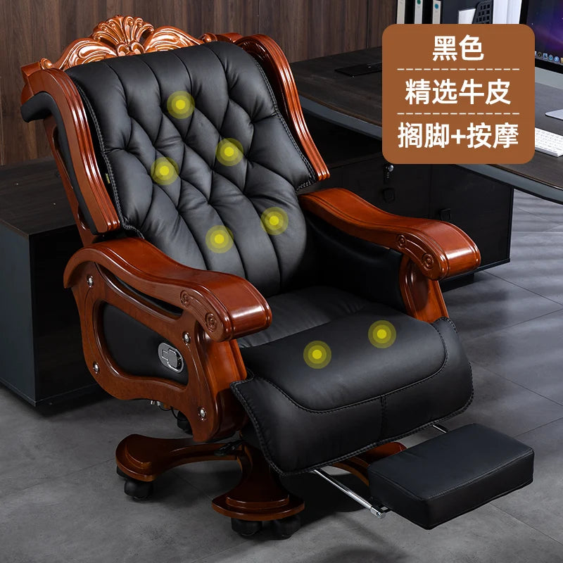 DUTRIEUX Leather Wheels Office Chair With Armrest Massage