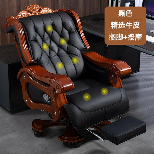 DUTRIEUX Leather Wheels Office Chair With Armrest Massage