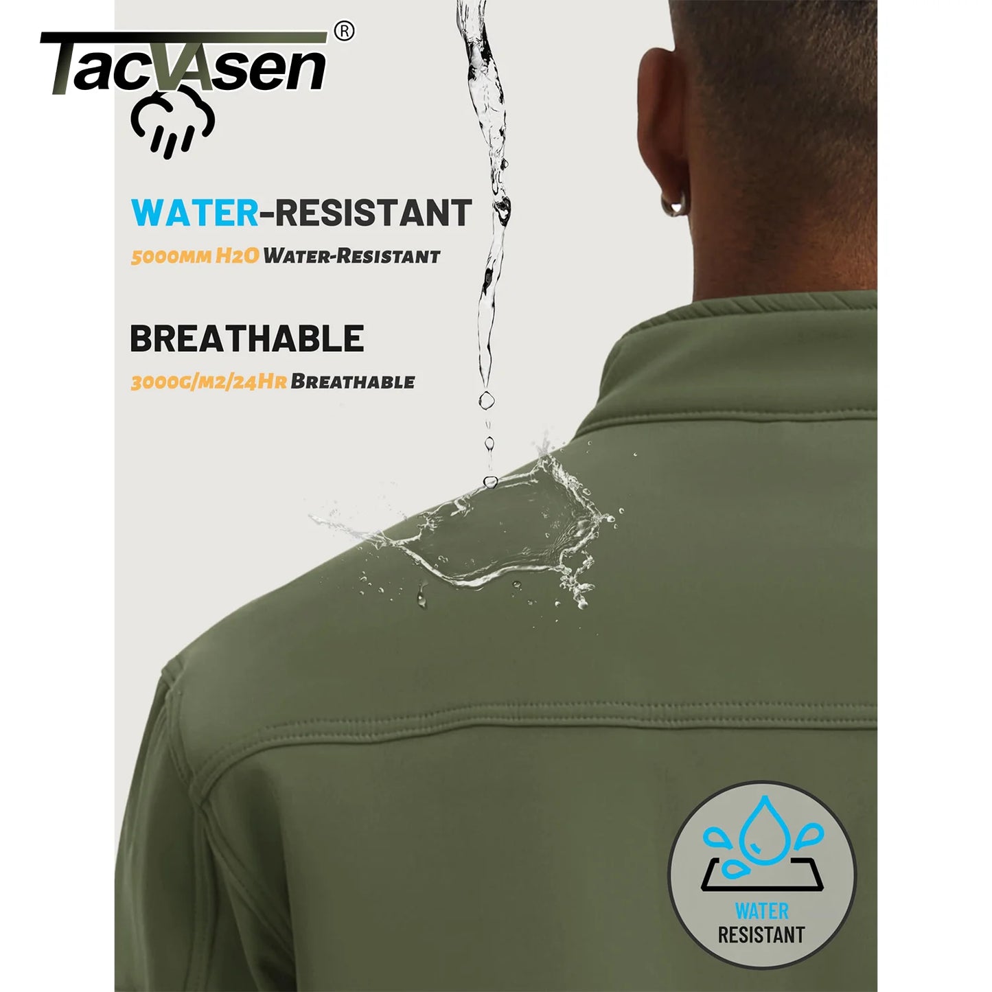 TACVASEN Windproof Hiking Parka Men Winter Softshell Jacket