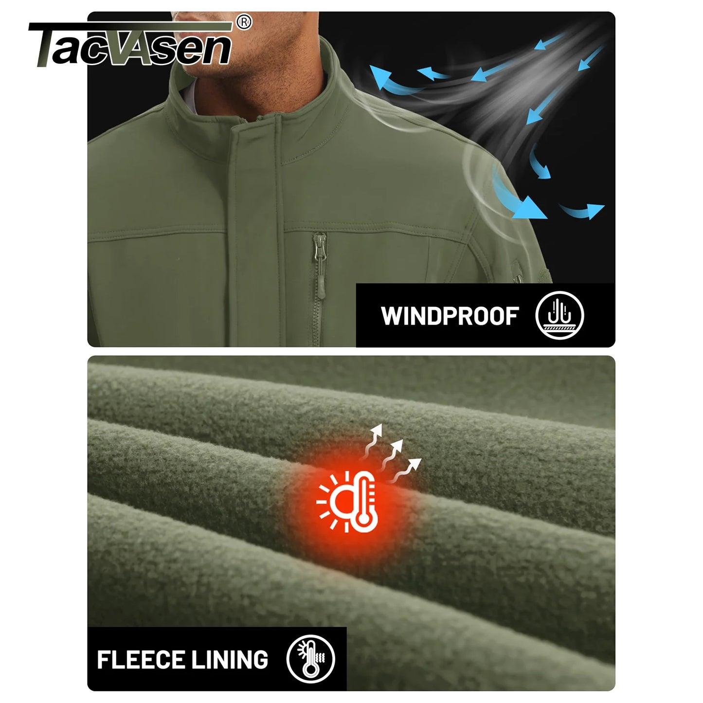 TACVASEN Windproof Hiking Parka Men Winter Softshell Jacket