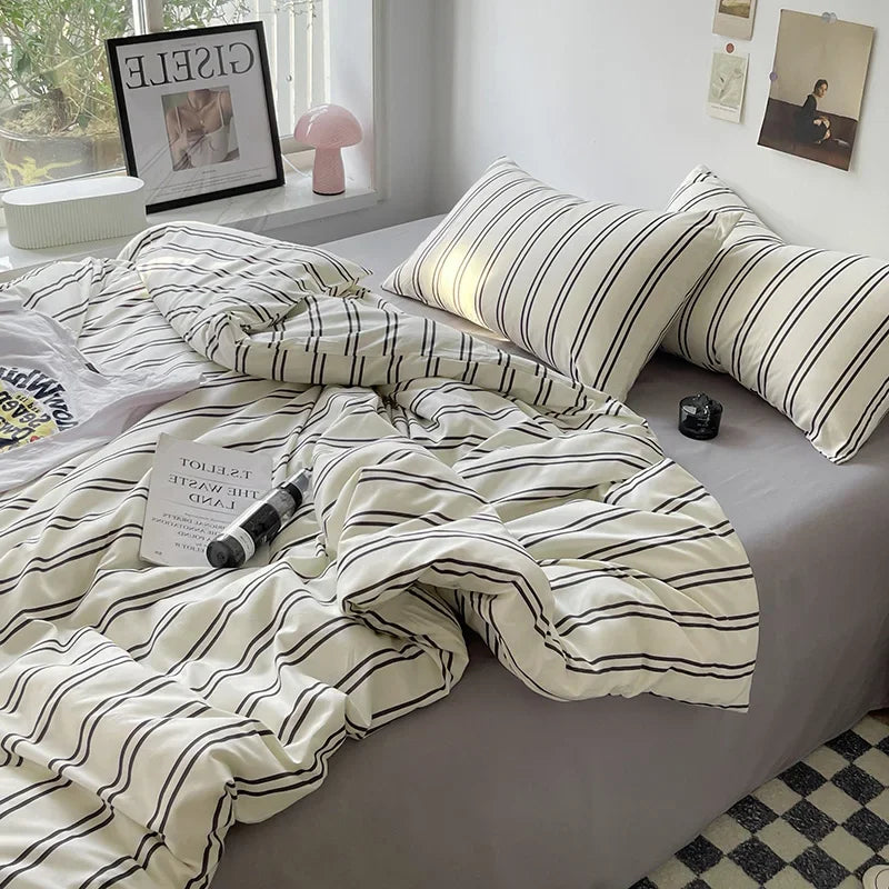Striped Bed Linen Bedding Set Duvet Cover Quilt Set