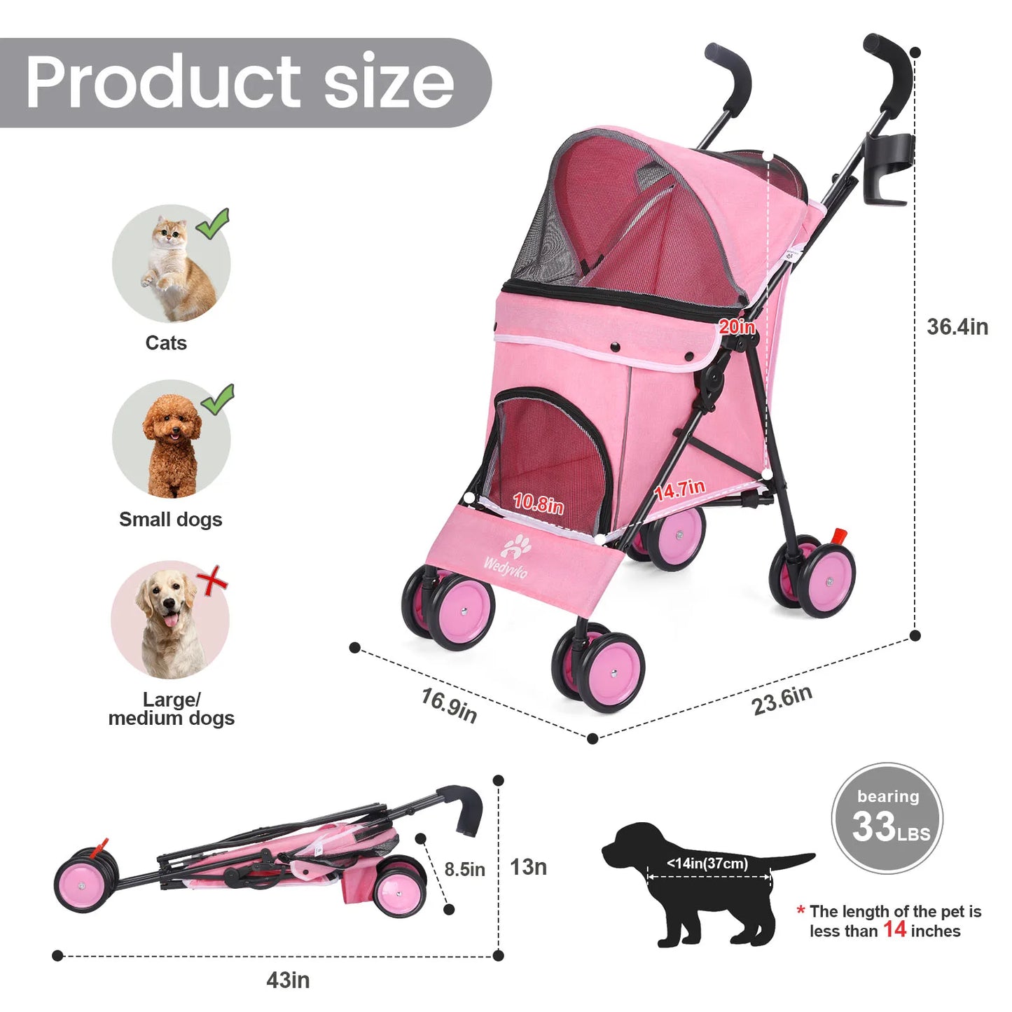Wedyvko Pet Dog Stroller with Storage for Easy Travel