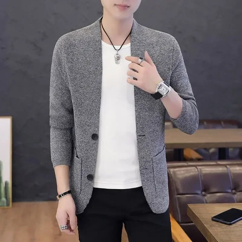 Shangkaka Knit Cardigan For Men Slim Fit Casual Sweater
