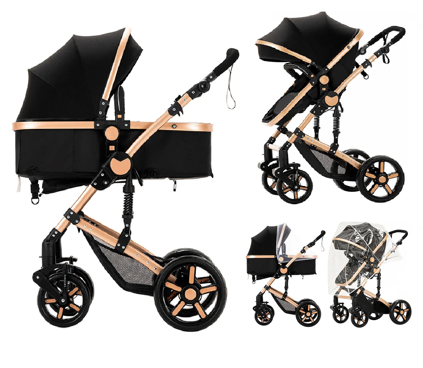 Baby Stroller 2 In One Lightweight Pram With Four Wheels