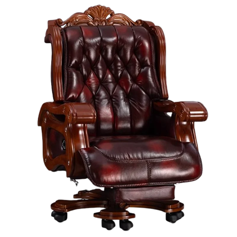 DUTRIEUX Leather Wheels Office Chair With Armrest Massage