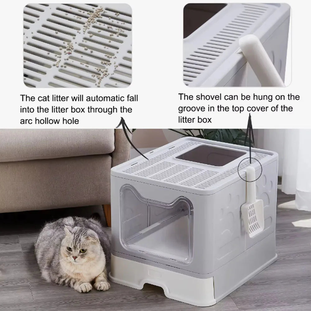 Hign-concerned Foldable Litter Box With Drawer Scooper