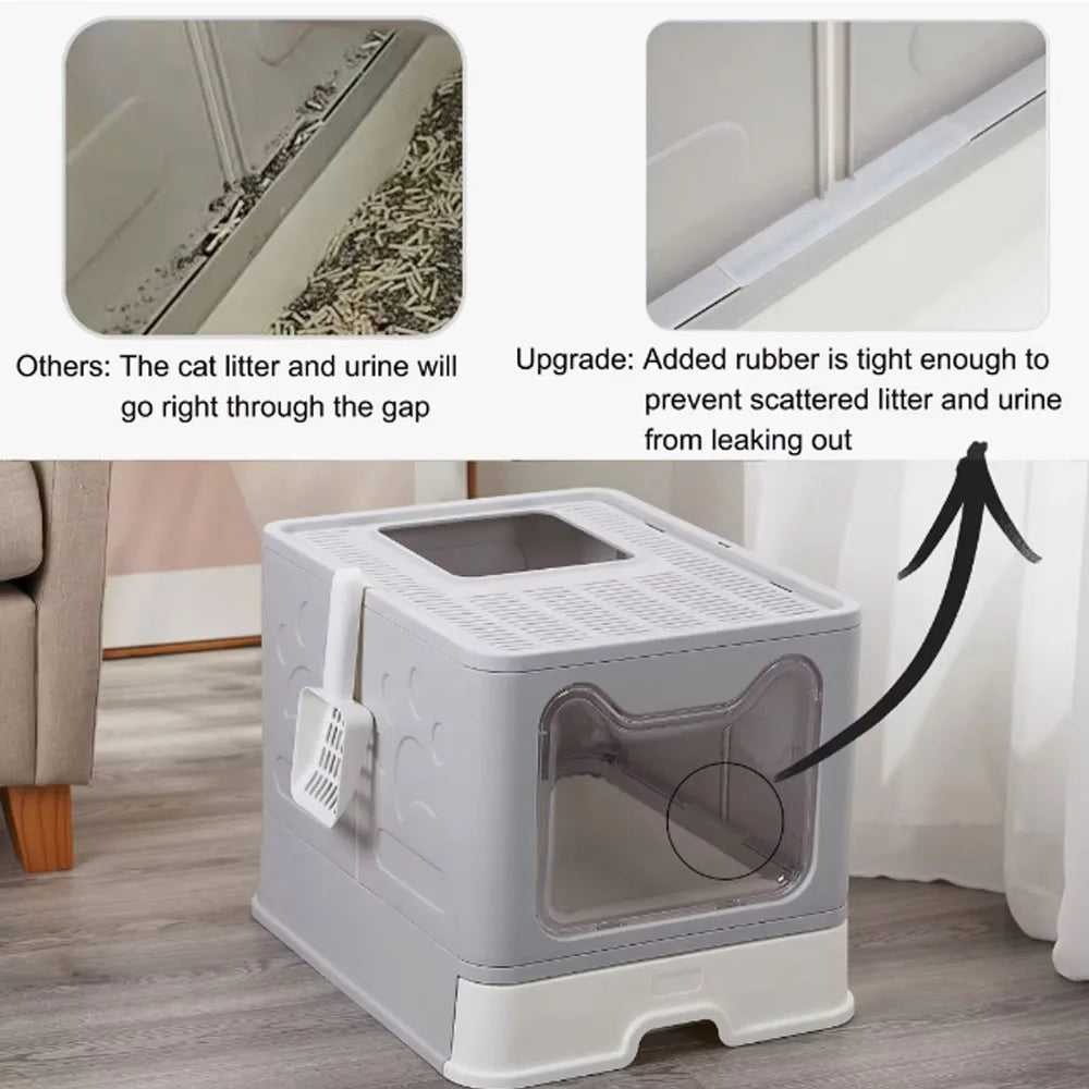 Hign-concerned Foldable Litter Box With Drawer Scooper