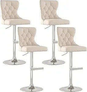Velvet Tufted Barstools Set of 4, Swivel Counter Chairs with Diamond Lattice Back, Height Adjustable Seat with Rivet Trim Metal