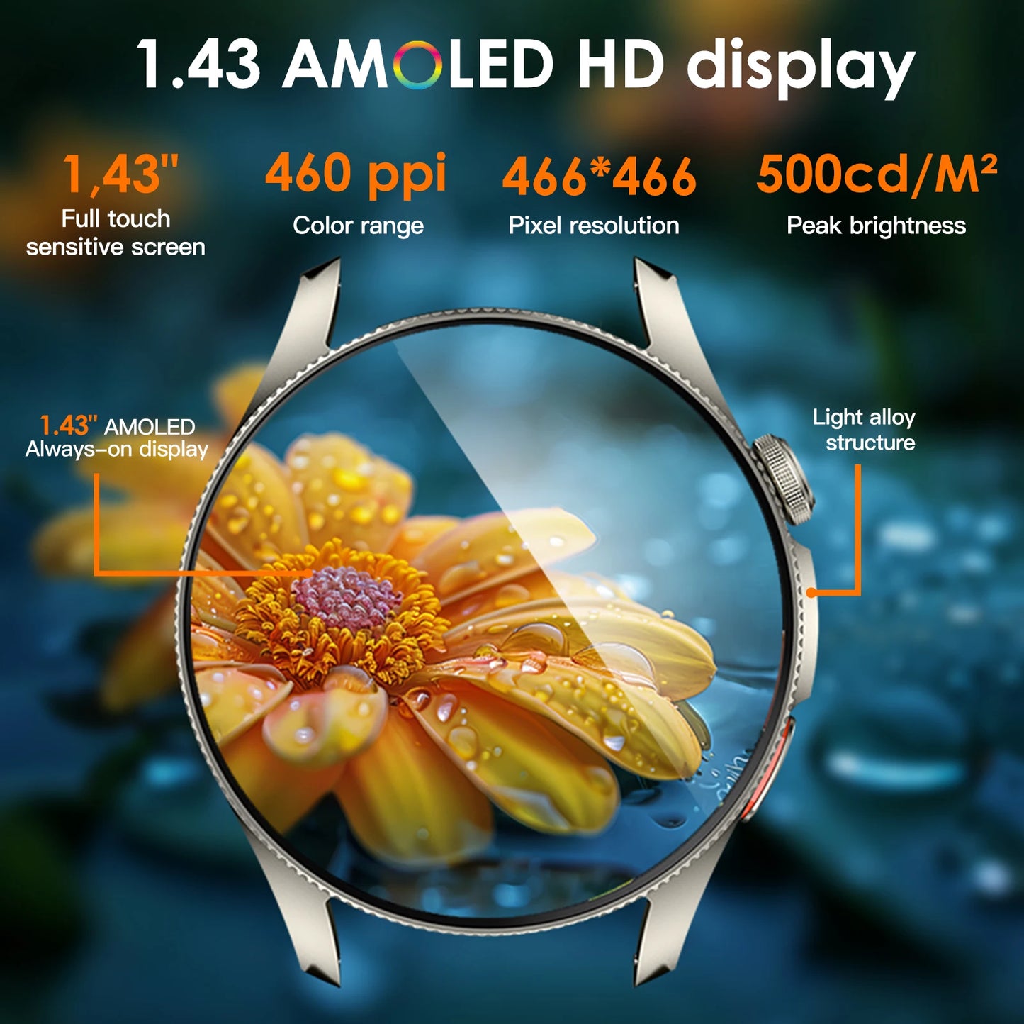 Aurafit AMOLED GPS Smartwatch For Men With Heart Rate