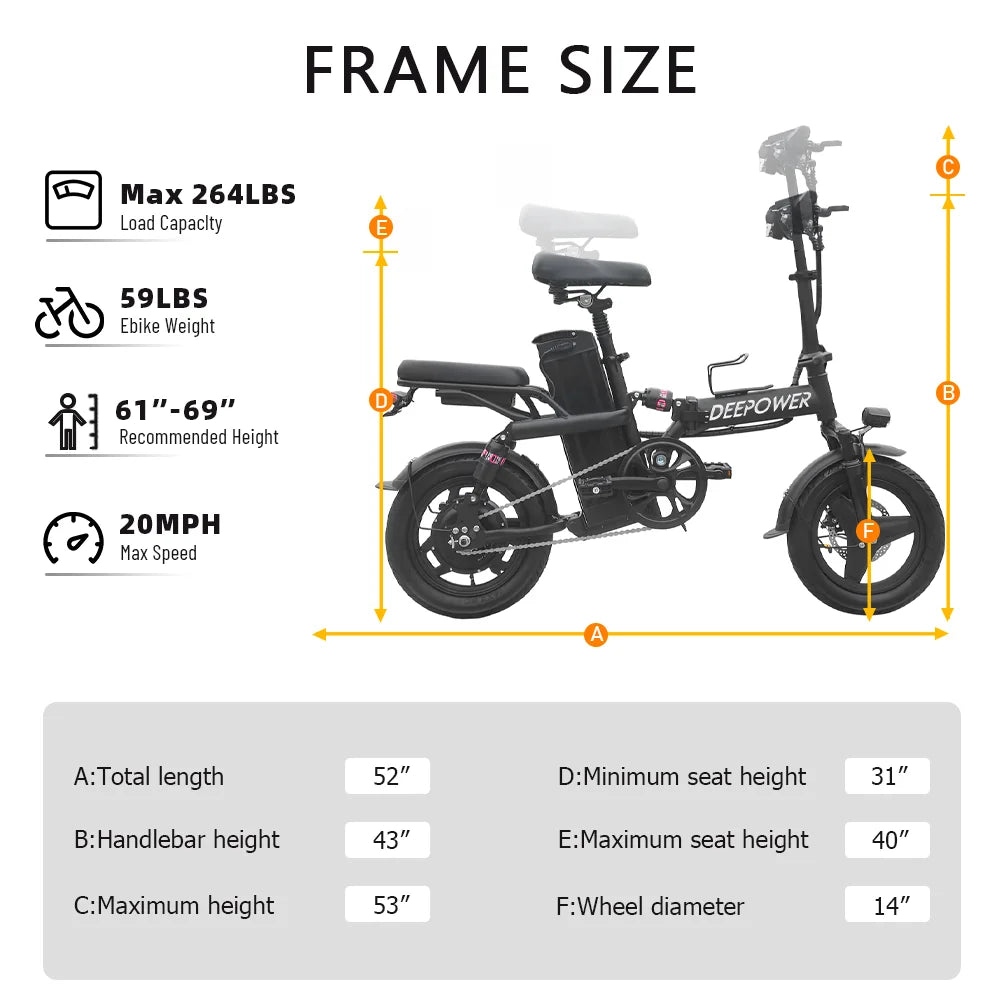 DeePower Foldable Electric Bicycle 400W 48V City Commuter