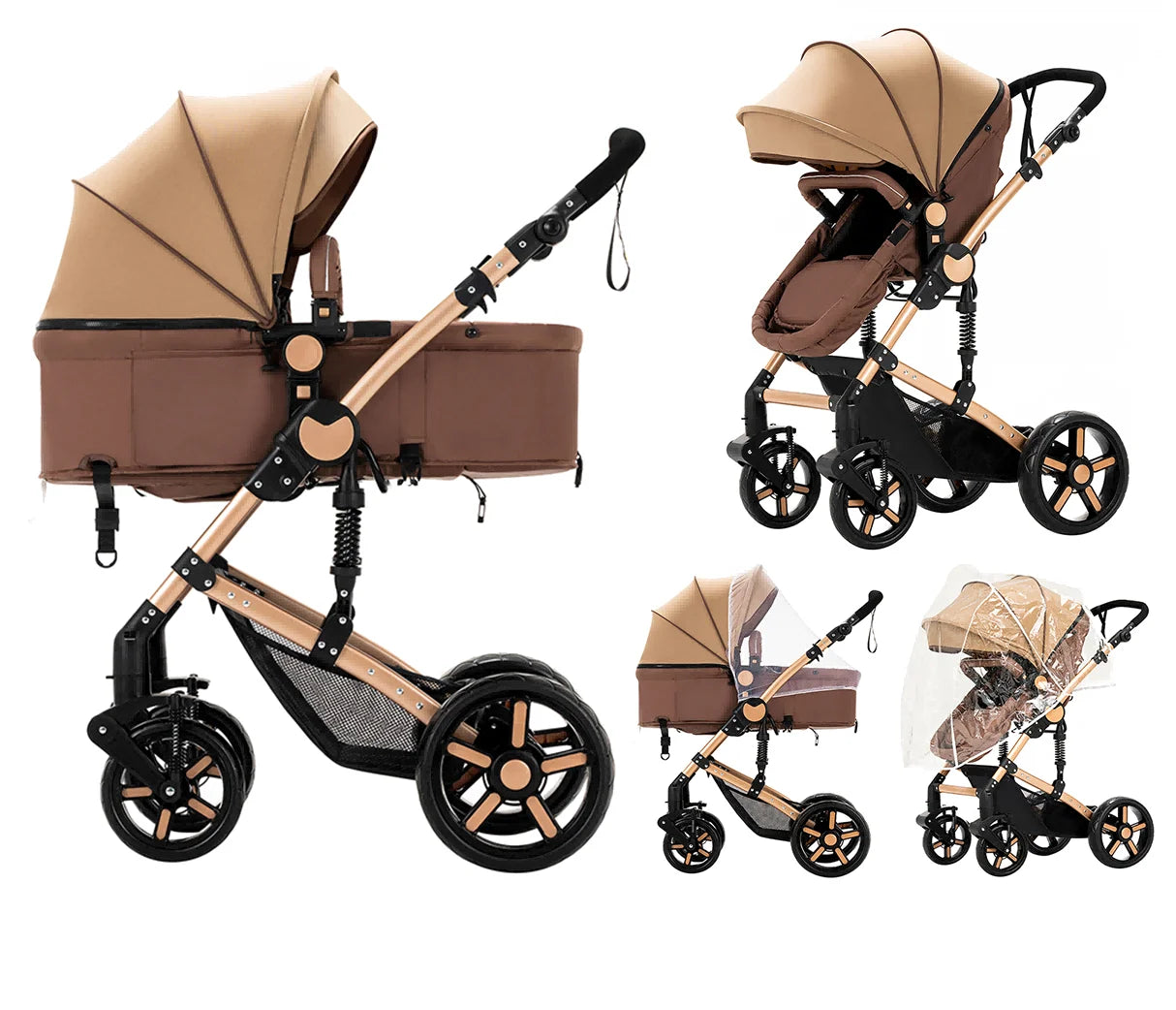 Baby Stroller 2 In One Lightweight Pram With Four Wheels